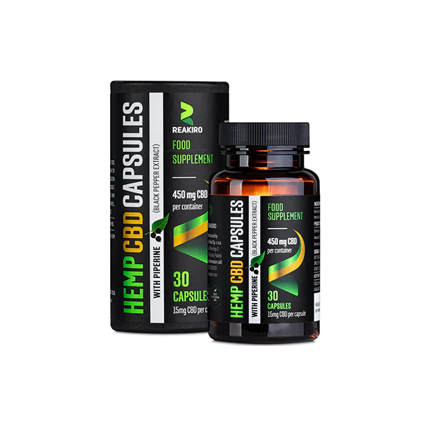 Reakiro 450mg CBD Full Spectrum Vegan Piperine Capsules – 30 Caps (BUY 1 GET 1 FREE)